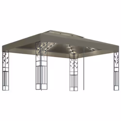 vidaXL Gazebo with Double Roof and LED String Lights 3x4 m Taupe 180 g/m² Tent
