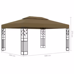 vidaXL Gazebo with Double Roof and LED String Lights 3x4 m Taupe 180 g/mÂ² Tent - Additional view 9