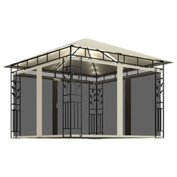 vidaXL Gazebo with Mosquito Net &LED String Lights 3x3x2.73 m Cream 180 g/mÂ²
