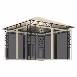 vidaXL Gazebo with Mosquito Net &LED String Lights 3x3x2.73 m Cream 180 g/mÂ²