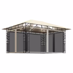 vidaXL Gazebo with Mosquito Net &LED String Lights 4x3x2.73 m Cream 180 g/mÂ² - Additional view 6