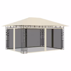 vidaXL Gazebo with Mosquito Net &LED String Lights 4x3x2.73 m Cream 180 g/mÂ² - Additional view 7