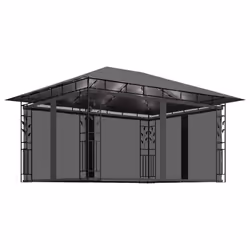 vidaXL Gazebo with Mosquito Net & LED String Lights 4x3x2.73 m Anthracite - Additional view 6