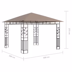 vidaXL Gazebo with Mosquito Net and LED String Lights 3x3x2.73m Taupe 180 g/mÂ² - Additional view 3