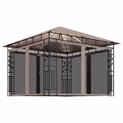 vidaXL Gazebo with Mosquito Net and LED String Lights 3x3x2.73m Taupe 180 g/mÂ² - Additional view 4