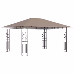 vidaXL Gazebo with Mosquito Net&LED String Lights 4x3x2.73 m Taupe 180 g/mÂ²