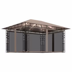 vidaXL Gazebo with Mosquito Net&LED String Lights 4x3x2.73 m Taupe 180 g/mÂ² - Additional view 4