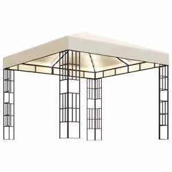 vidaXL Gazebo with LED String Lights 3x3m Cream Outdoor Pavilion Sunshade Tent