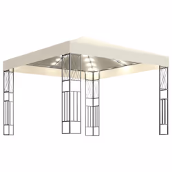 vidaXL Gazebo with LED String Lights 3x3 m Cream Fabric Outdoor Sunshade