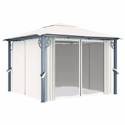 vidaXL Gazebo with Curtain&LED String Lights 300x300 cm Cream Aluminium Tent - Additional view 7