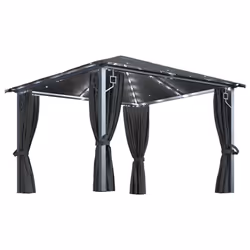 vidaXL Gazebo with Curtain&LED String Lights 300x300 cm Anthracite Aluminium