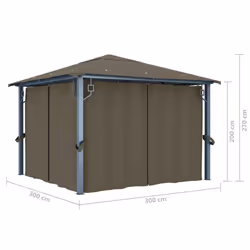 vidaXL Gazebo with Curtain&LED String Lights 300x300 cm Taupe Aluminium Tent - Additional view 5
