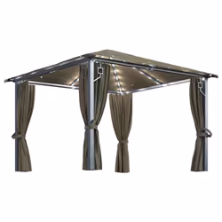 vidaXL Gazebo with Curtain&LED String Lights 300x300 cm Taupe Aluminium Tent - Additional view 6