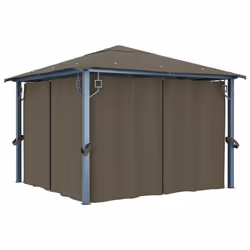 vidaXL Gazebo with Curtain&LED String Lights 300x300 cm Taupe Aluminium Tent - Additional view 7