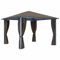 vidaXL Gazebo with Curtain&LED String Lights 300x300 cm Taupe Aluminium Tent - Additional view 8