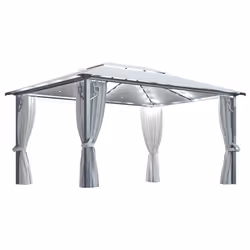 vidaXL Gazebo with Curtain and LED String Lights Aluminium Sunshade Canopy - cream