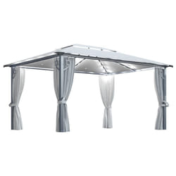 vidaXL Gazebo with Curtain and LED String Lights Aluminium Sunshade Canopy - cream