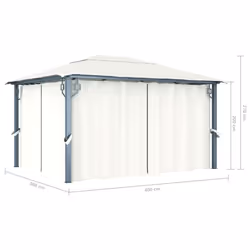 vidaXL Gazebo with Curtain and LED String Lights Aluminium Sunshade Canopy - cream