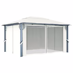 vidaXL Gazebo with Curtain and LED String Lights Aluminium Sunshade Canopy - cream - Additional view 4