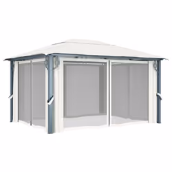 vidaXL Gazebo with Curtain and LED String Lights Aluminium Sunshade Canopy - cream - Additional view 5