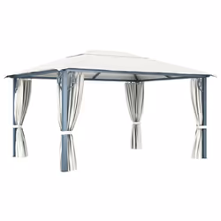 vidaXL Gazebo with Curtain and LED String Lights Aluminium Sunshade Canopy - cream - Additional view 6