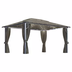vidaXL Gazebo with Curtain and LED String Lights Aluminium Sunshade Canopy - taupe