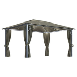 vidaXL Gazebo with Curtain and LED String Lights Aluminium Sunshade Canopy - taupe