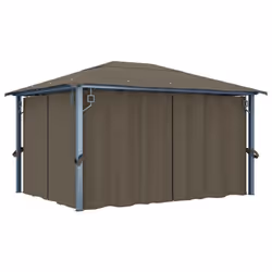 vidaXL Gazebo with Curtain and LED String Lights Aluminium Sunshade Canopy - taupe