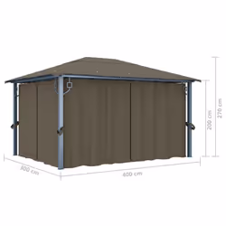 vidaXL Gazebo with Curtain and LED String Lights Aluminium Sunshade Canopy - taupe