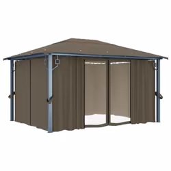 vidaXL Gazebo with Curtain and LED String Lights Aluminium Sunshade Canopy - taupe - Additional view 4