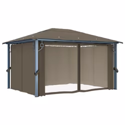 vidaXL Gazebo with Curtain and LED String Lights Aluminium Sunshade Canopy - taupe - Additional view 5