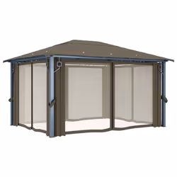 vidaXL Gazebo with Curtain and LED String Lights Aluminium Sunshade Canopy - taupe - Additional view 6