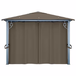 vidaXL Gazebo with Curtain and LED String Lights Aluminium Sunshade Canopy - taupe - Additional view 7