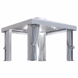 vidaXL Gazebo with Curtain&LED String Lights 3x3 m Cream White Garden Marquee