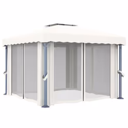 vidaXL Gazebo with Curtain&LED String Lights 3x3 m Cream White Garden Marquee