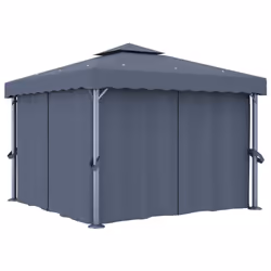 vidaXL Gazebo with Curtain&LED String Lights 3x3 m Anthracite Outdoor Sunshade