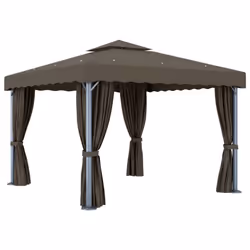 vidaXL Gazebo with Curtain and LED String Lights 3x3 m Taupe Outdoor Sunshade