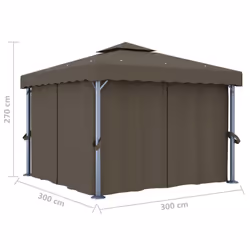 vidaXL Gazebo with Curtain and LED String Lights 3x3 m Taupe Outdoor Sunshade - Additional view 4