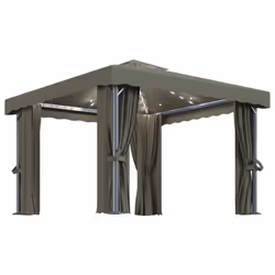 vidaXL Gazebo with Curtain and LED String Lights 3x3 m Taupe Outdoor Sunshade - Additional view 5