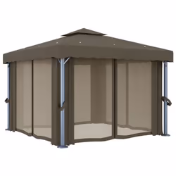 vidaXL Gazebo with Curtain and LED String Lights 3x3 m Taupe Outdoor Sunshade - Additional view 6