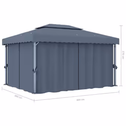 vidaXL Gazebo with Curtain&LED String Lights 4x3 m Anthracite Outdoor Sunshade
