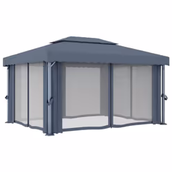 vidaXL Gazebo with Curtain&LED String Lights 4x3 m Anthracite Outdoor Sunshade - Additional view 5