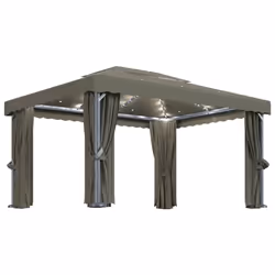 vidaXL Gazebo with Curtain and LED String Lights 4x3 m Taupe Outdoor Sunshade