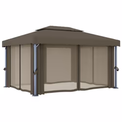 vidaXL Gazebo with Curtain and LED String Lights 4x3 m Taupe Outdoor Sunshade