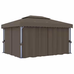vidaXL Gazebo with Curtain and LED String Lights 4x3 m Taupe Outdoor Sunshade - Additional view 4