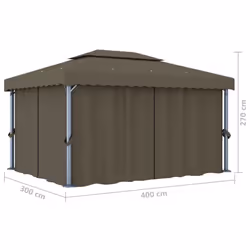vidaXL Gazebo with Curtain and LED String Lights 4x3 m Taupe Outdoor Sunshade - Additional view 5