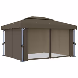 vidaXL Gazebo with Curtain and LED String Lights 4x3 m Taupe Outdoor Sunshade - Additional view 6