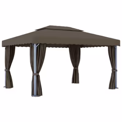 vidaXL Gazebo with Curtain and LED String Lights 4x3 m Taupe Outdoor Sunshade - Additional view 7