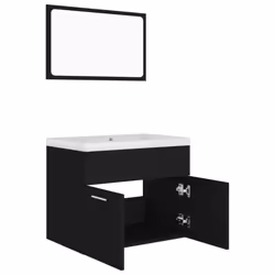 vidaXL Bathroom Furniture Set Black Engineered Wood Cabinet Washroom Basin - Additional view 4