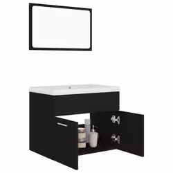 vidaXL Bathroom Furniture Set Black Engineered Wood Cabinet Washroom Basin - Additional view 5